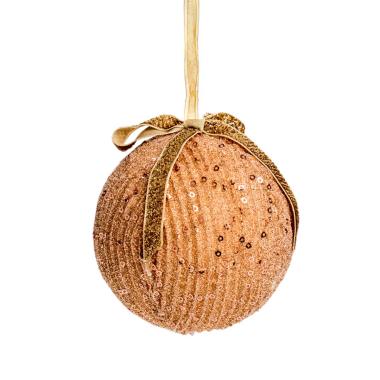 Pallina natalizia velluto oro fiocco glitter Set 4 pz