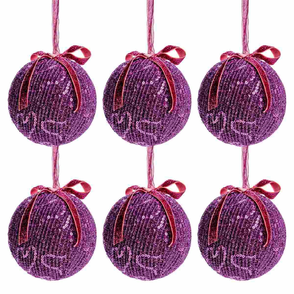 Pallina natalizia velluto rosa fiocco glitter Set 4 pz
