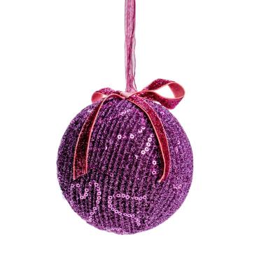 Pallina natalizia velluto rosa fiocco glitter Set 4 pz