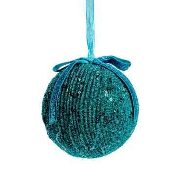 Pallina natalizia velluto verde fiocco glitter Set 4 pz