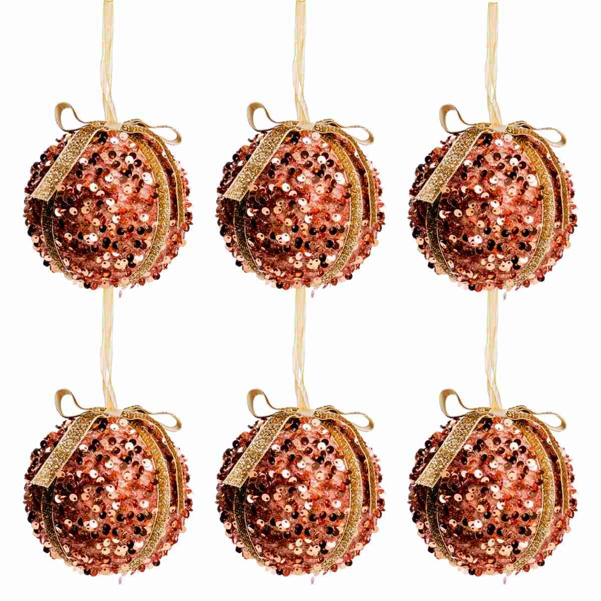 Pallina natalizia oro fiocco paillettes Set 6 pz
