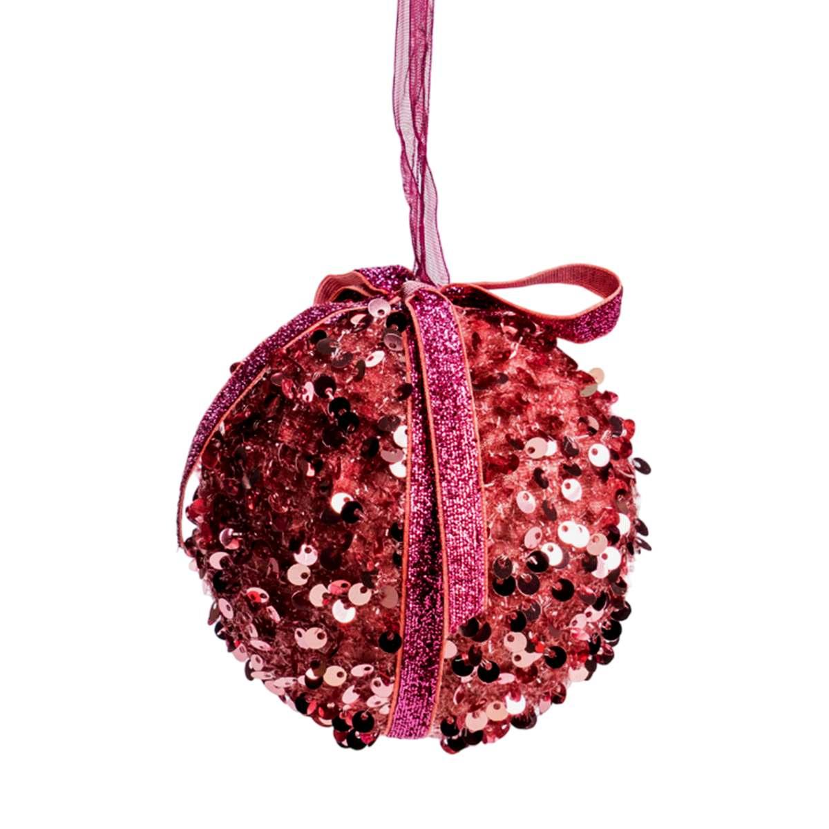 Pallina natalizia rosa fiocco paillettes Set 6 pz