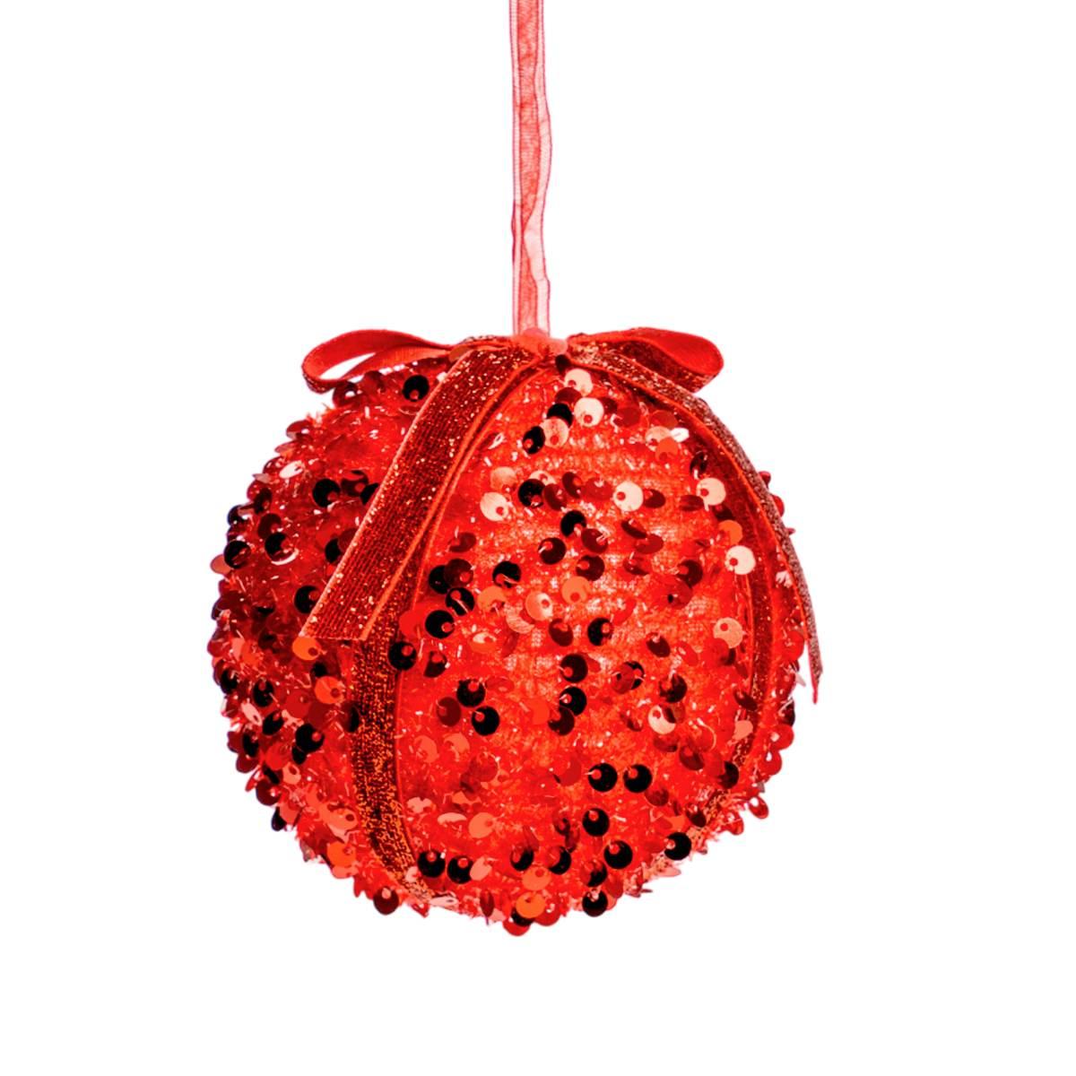 Pallina natalizia rosse fiocco paillettes Set 6 pz