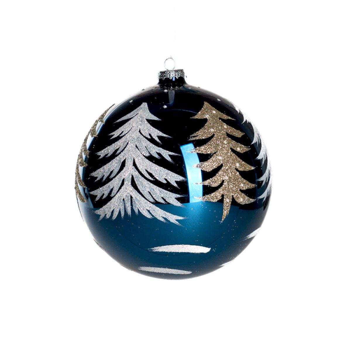 Pallina natalizia vetro blu albero oro Ø 15 cm