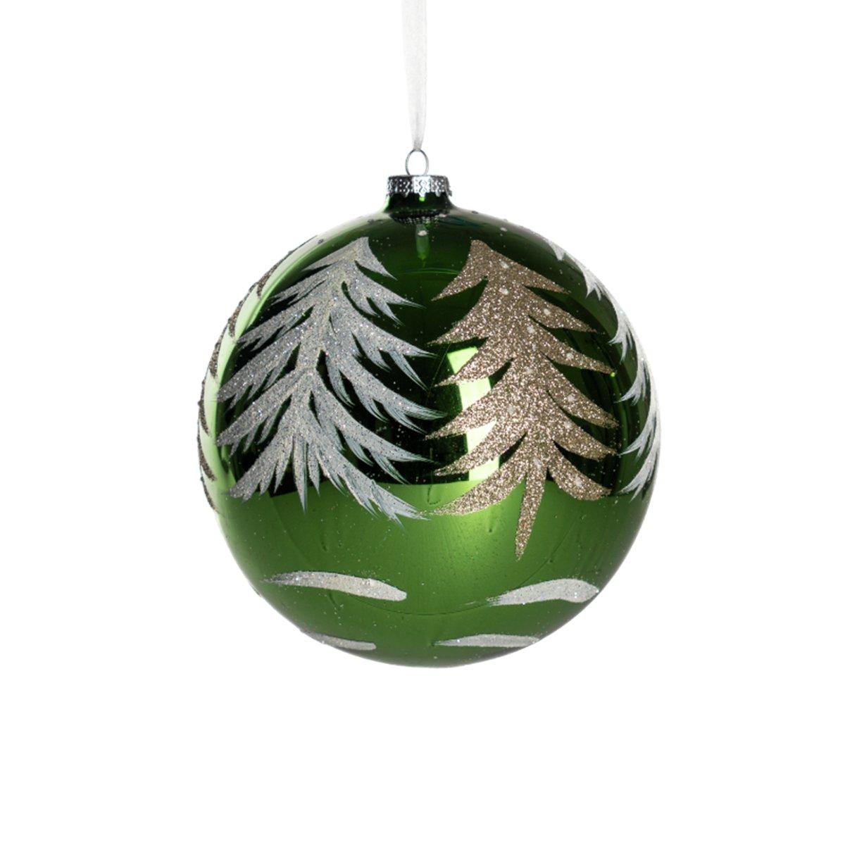 Pallina natalizia vetro verde albero oro Ø 15 cm