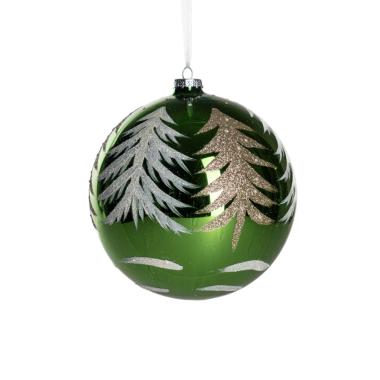 Pallina natalizia vetro verde albero oro Ø 15 cm