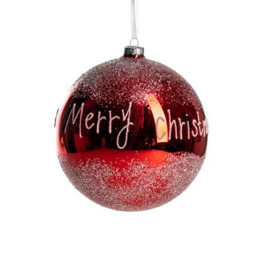 Pallina natalizia vetro rossa scritta merry christmas Ø 15 cm