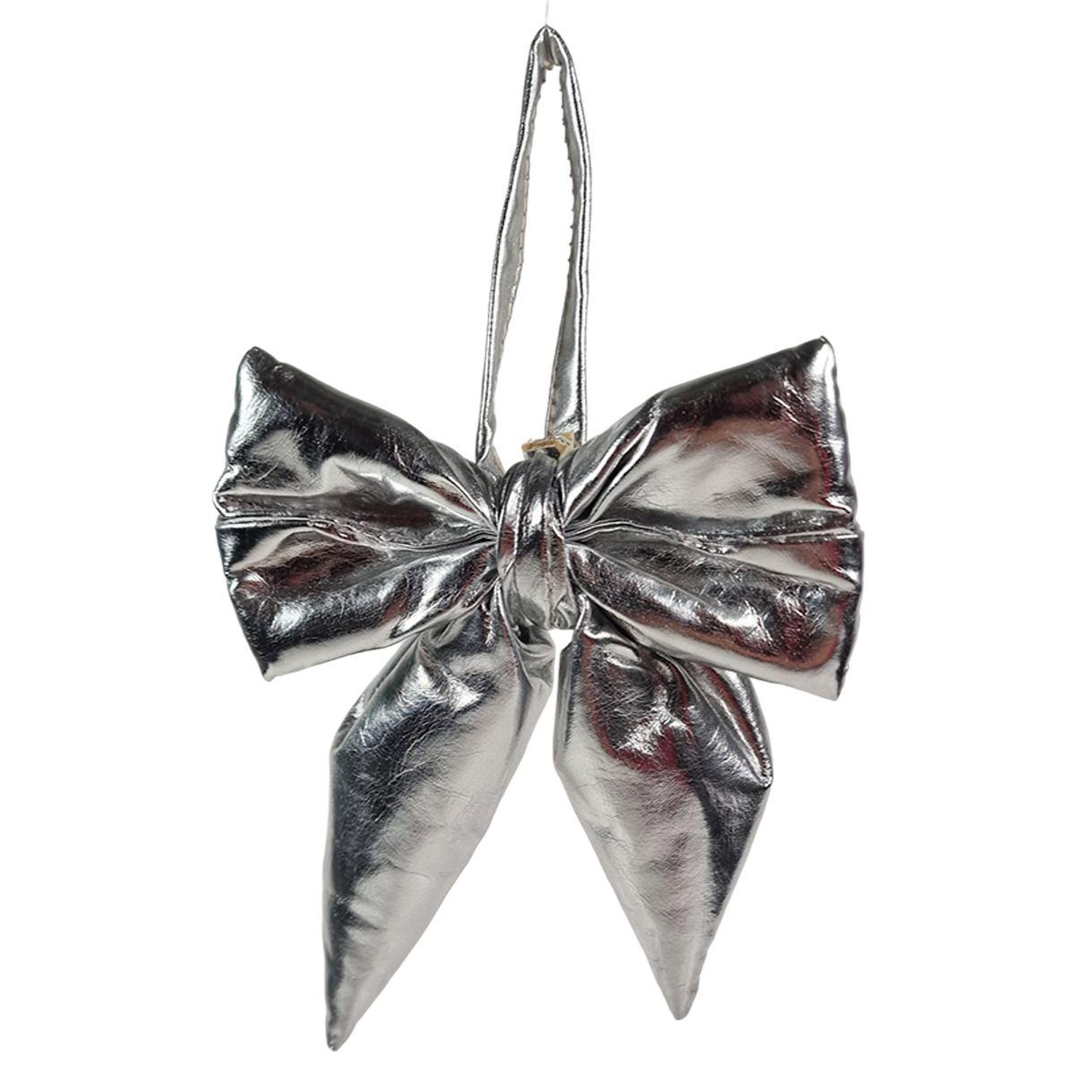 Decorazione natalizia fiocco metallic argento 13,5 x 17 cm