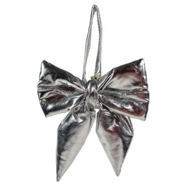 Decorazione natalizia fiocco metallic argento 13,5 x 17 cm