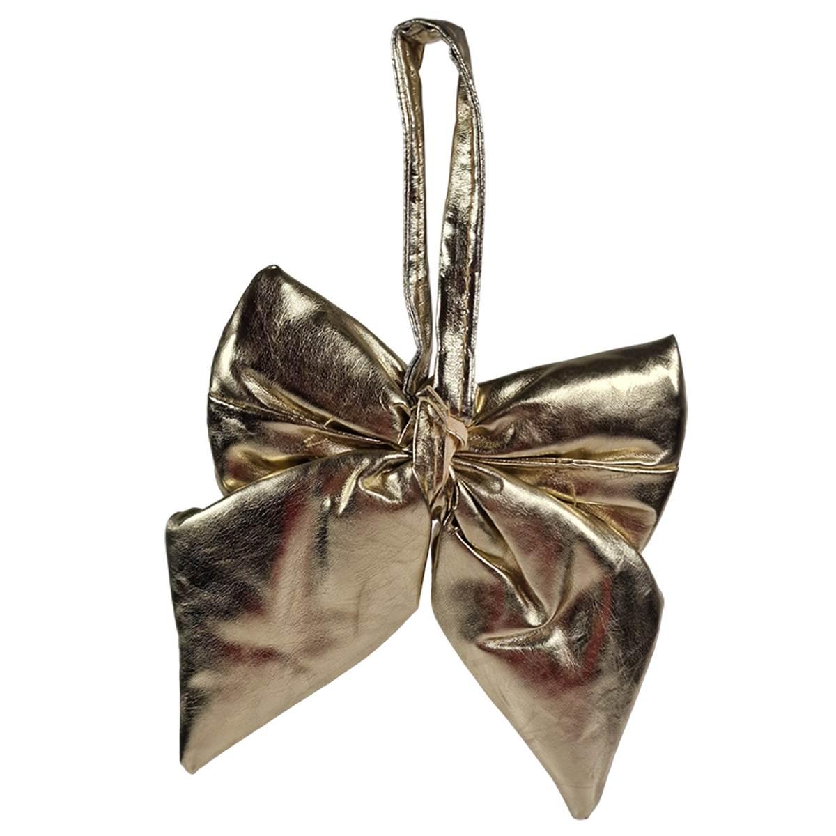 Decorazione natalizia fiocco metallic oro champagne 13,5 x 17 cm