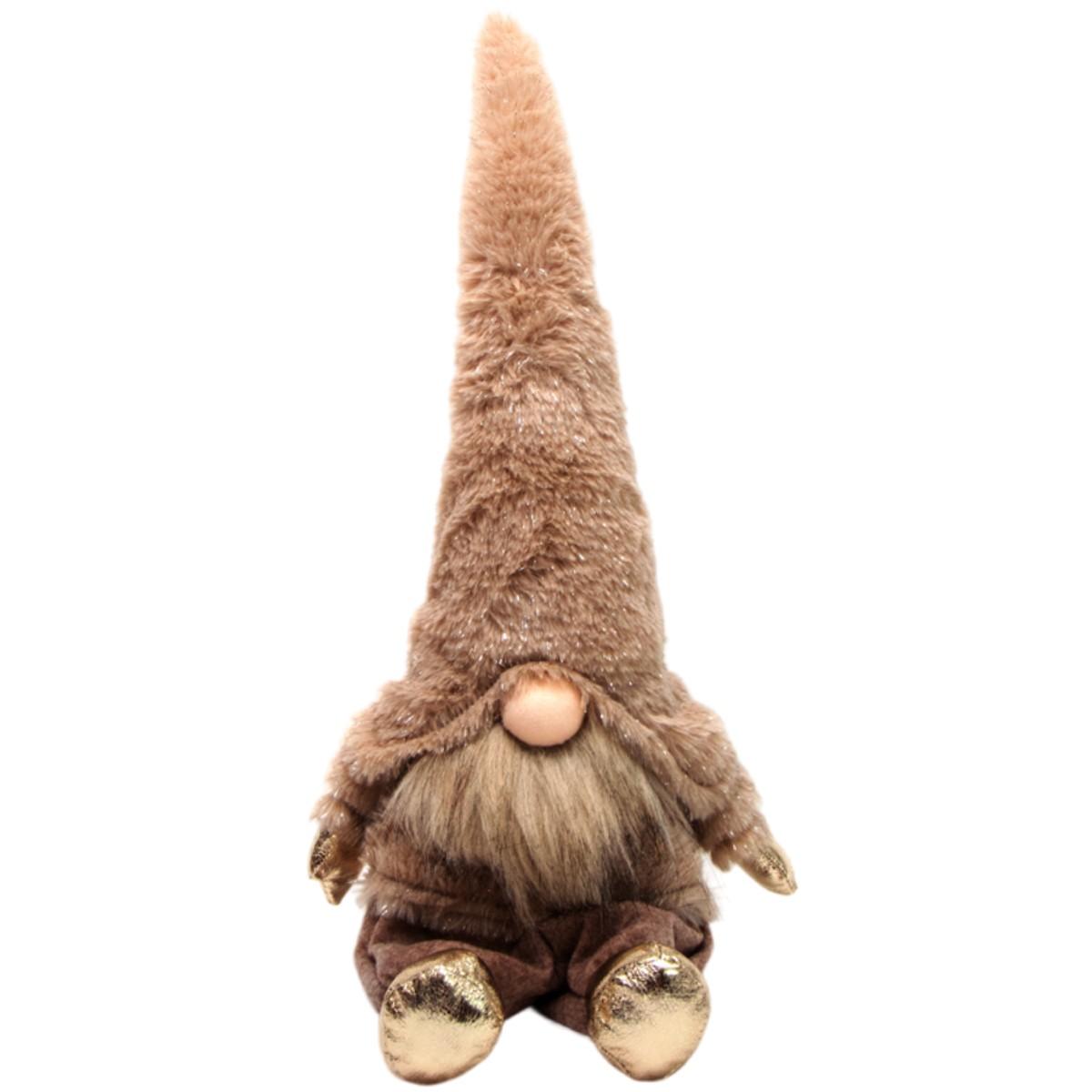 Gnomo natalizio in tessuto cappello scarpe oro 43 cm