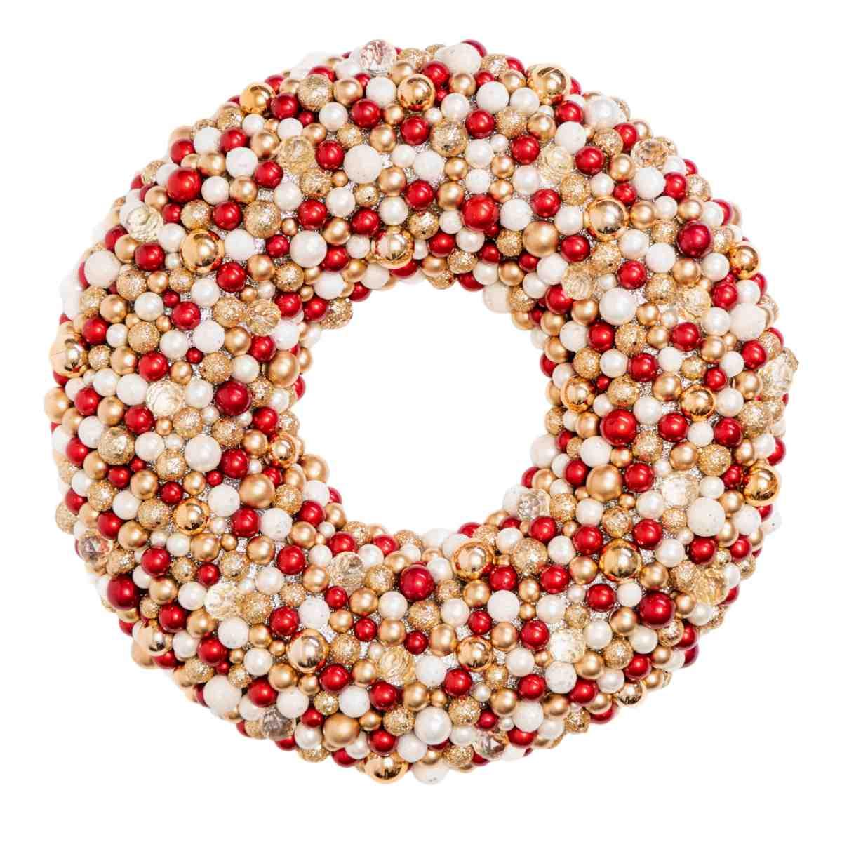 Ghirlanda natalizia perle mini ball rosso oro Ø 50 cm