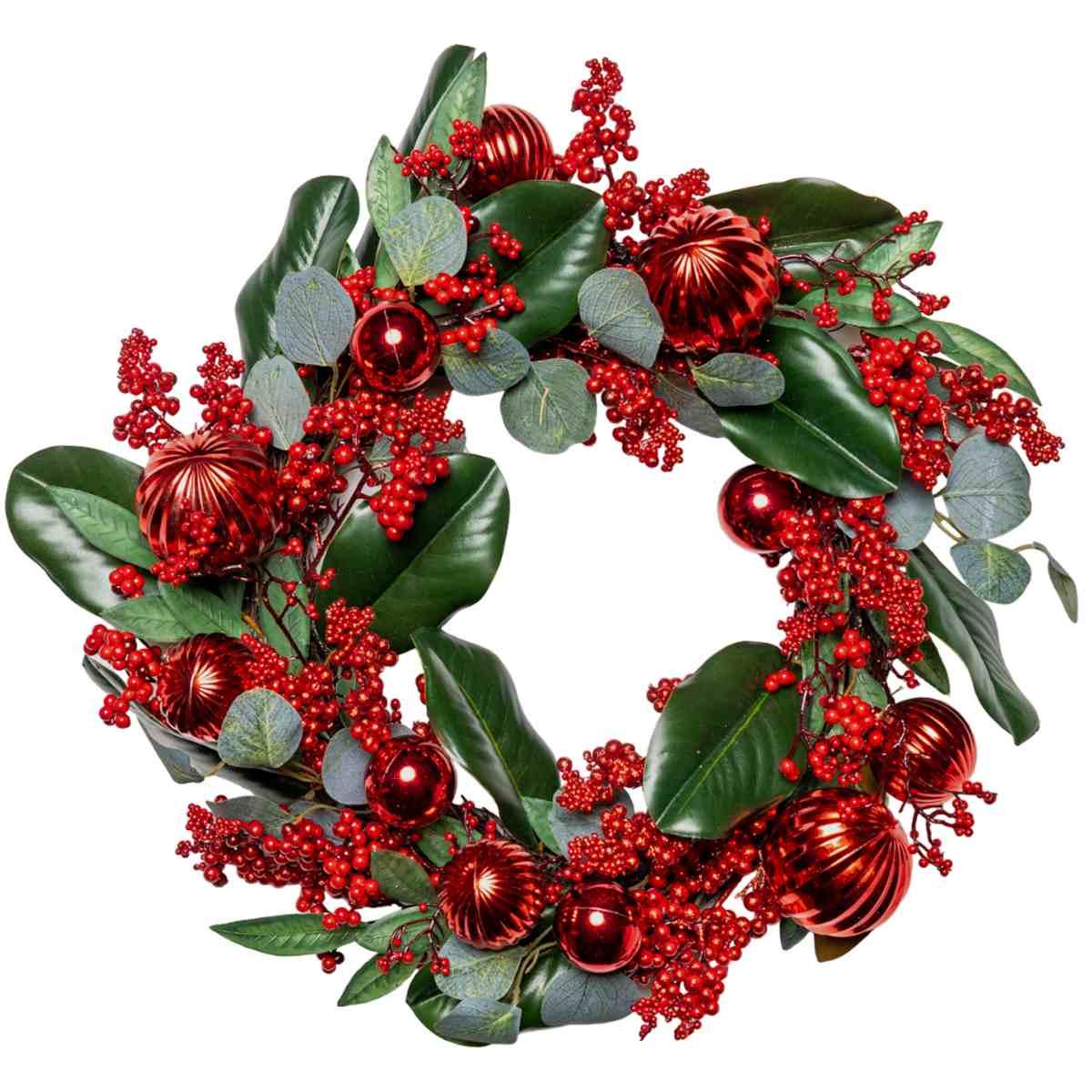 Ghirlanda natalizia verde sfere rosse Ø 55 cm