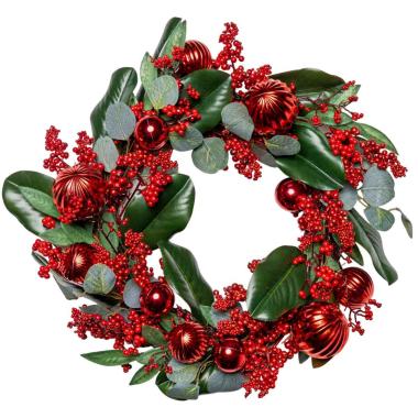 Ghirlanda natalizia verde sfere rosse Ø 55 cm