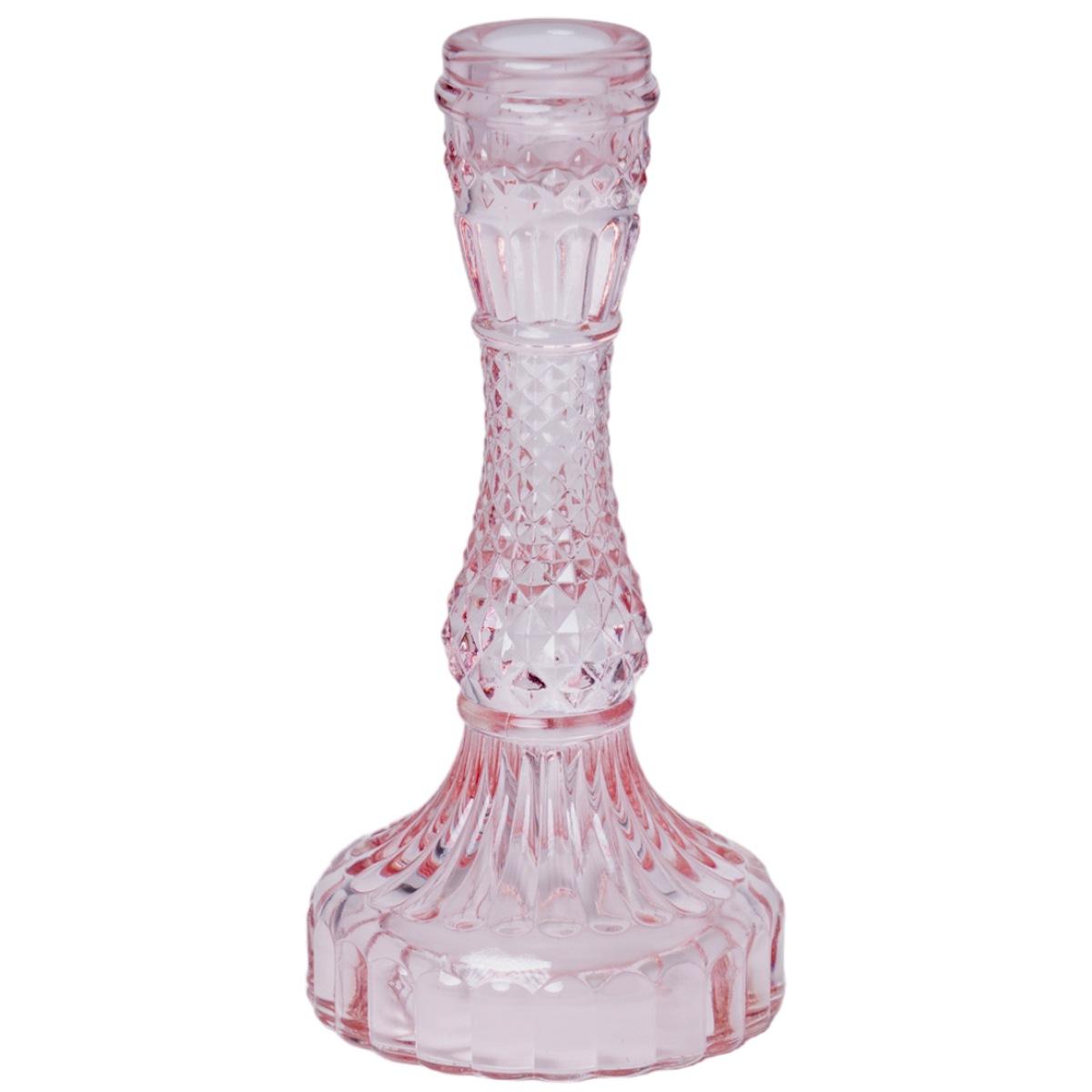Porta candela natalizio 1 posto vetro kristal rosa Ø 9 cm