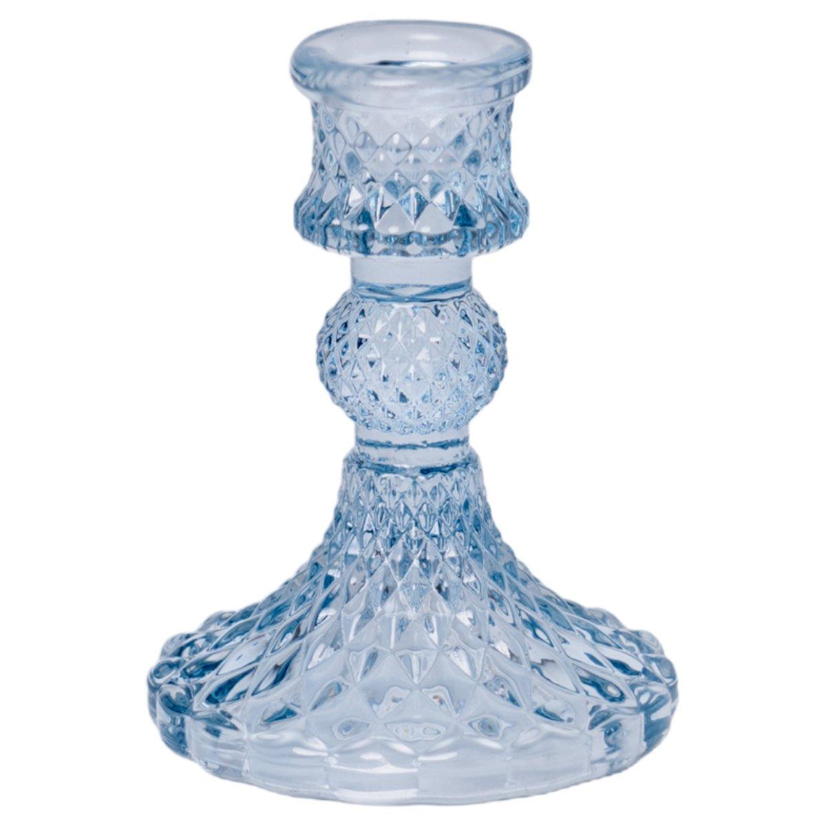 Porta candela natalizio 1 posto vetro kristal azzurro Ø 8 cm