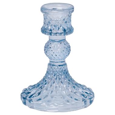 Porta candela natalizio 1 posto vetro kristal azzurro Ø 8 cm