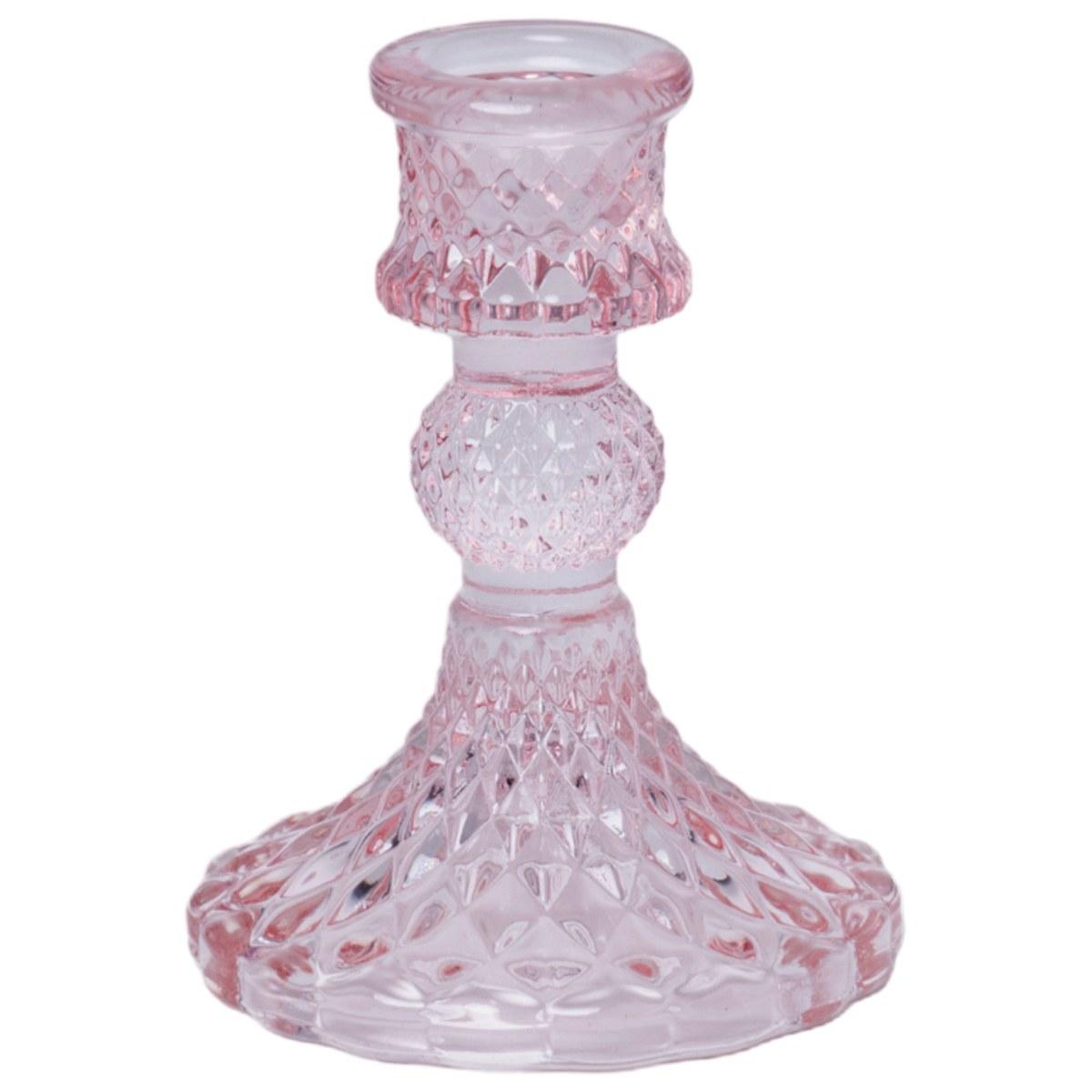 Porta candela natalizio 1 posto vetro kristal rosa Ø 8 cm