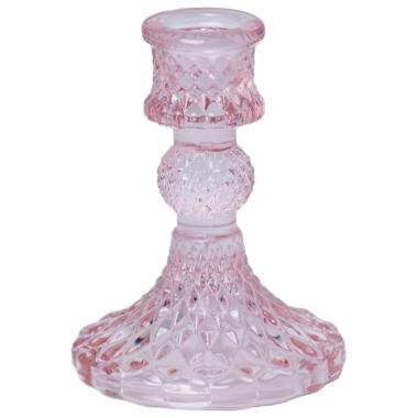 Porta candela natalizio 1 posto vetro kristal rosa Ø 8 cm