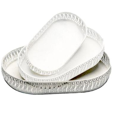 Vassoio Metallo Bianco Retrò Ovale cm.44x29 |Silani