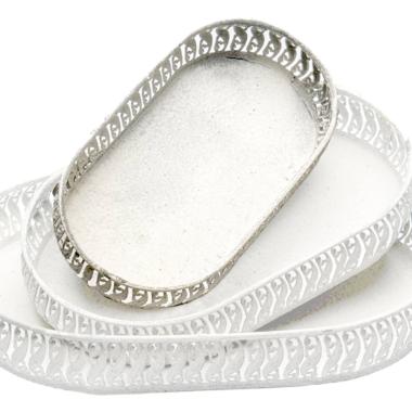 Vassoio Metallo Bianco Retrò Ovale cm.31x17 |Silani