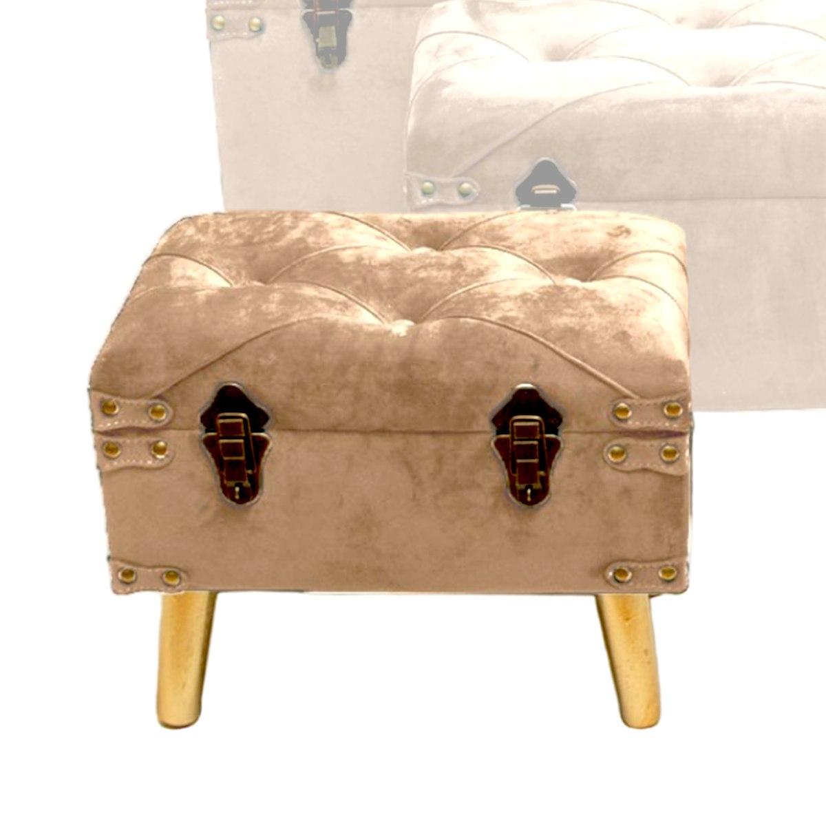 Baule legno velluto beige gambe 33 x 43 x 35 cm