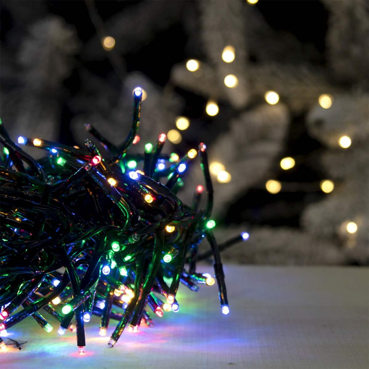 Luci di natale esterno 384 led cluster multicolor prolungabile mt 13 mt