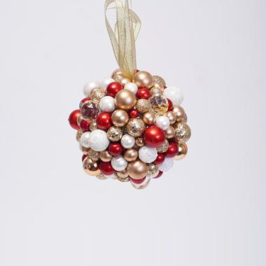 Pallina natalizia mini ball perle rosso oro Ø 9 cm