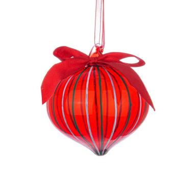 Pallina natalizia vetro cipolla rossa righe verde bianco 8 cm