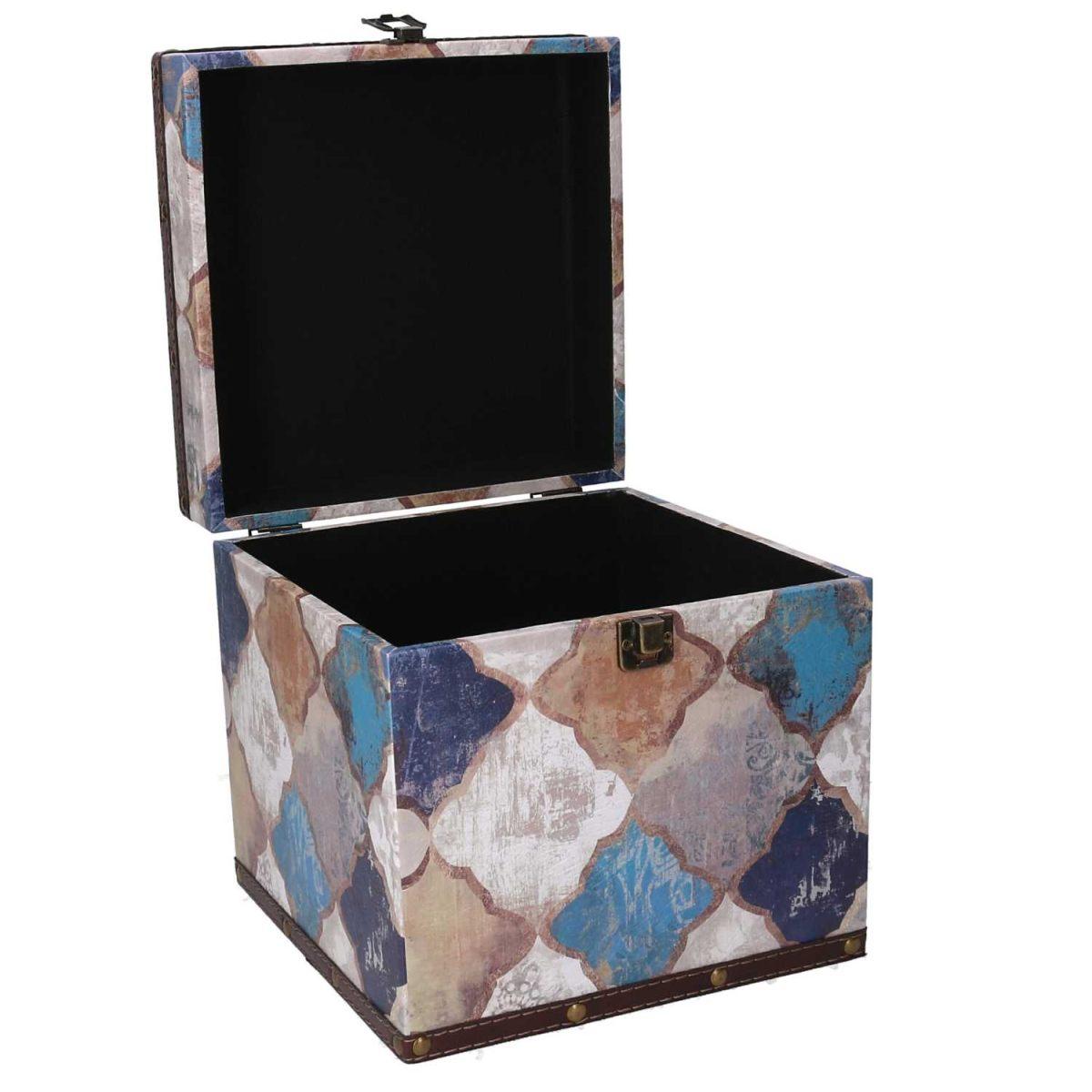 Baule legno quadrato decoro marocco 24 cm