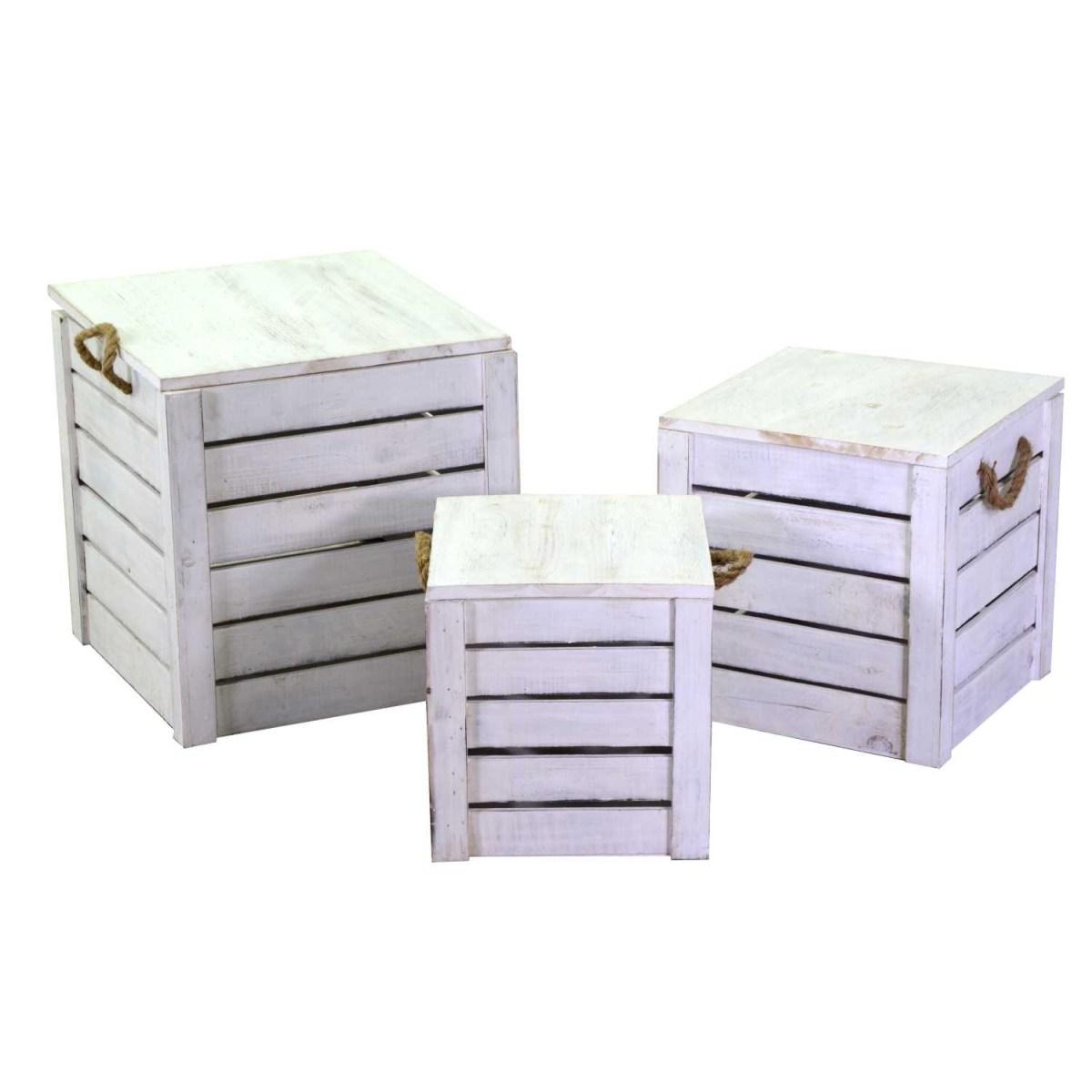 Scatola portaoggetti legno bianca coperchio 35 x 35 cm