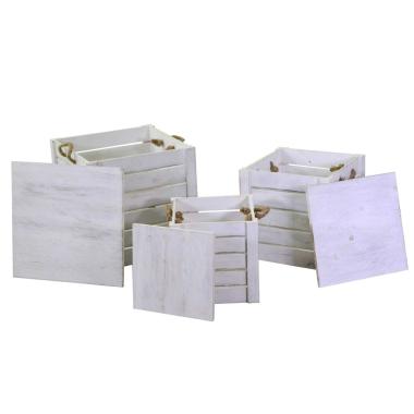 Scatola portaoggetti legno bianca coperchio 35 x 35 cm