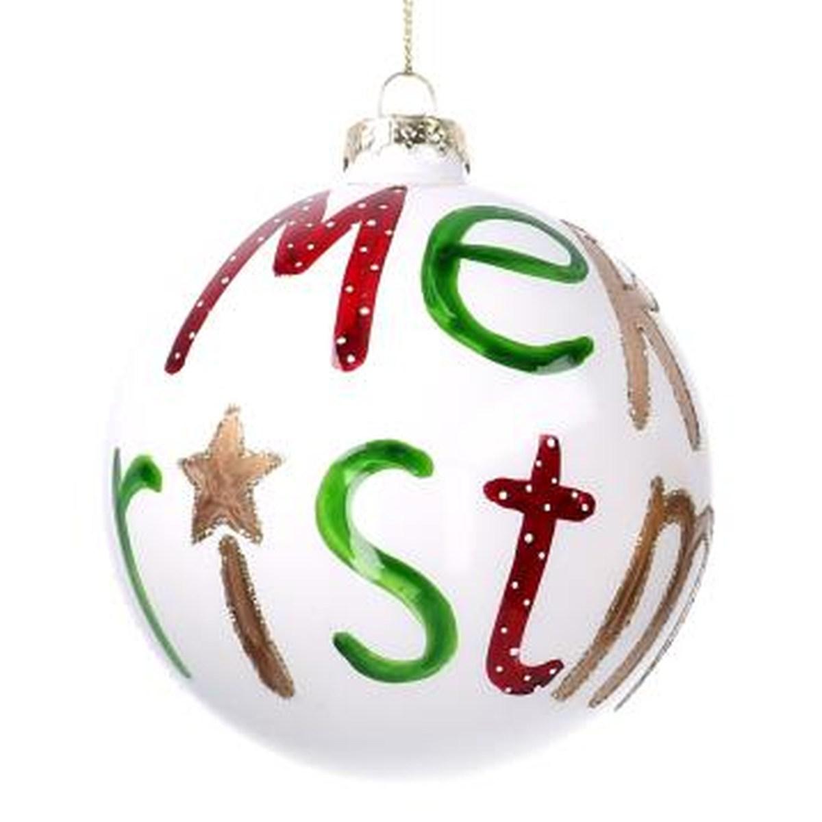 Pallina natalizia vetro bianca scritta merry christmas Ø 10 cm