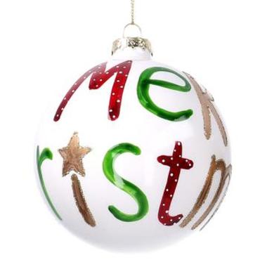 Pallina natalizia vetro bianca scritta merry christmas Ø 10 cm