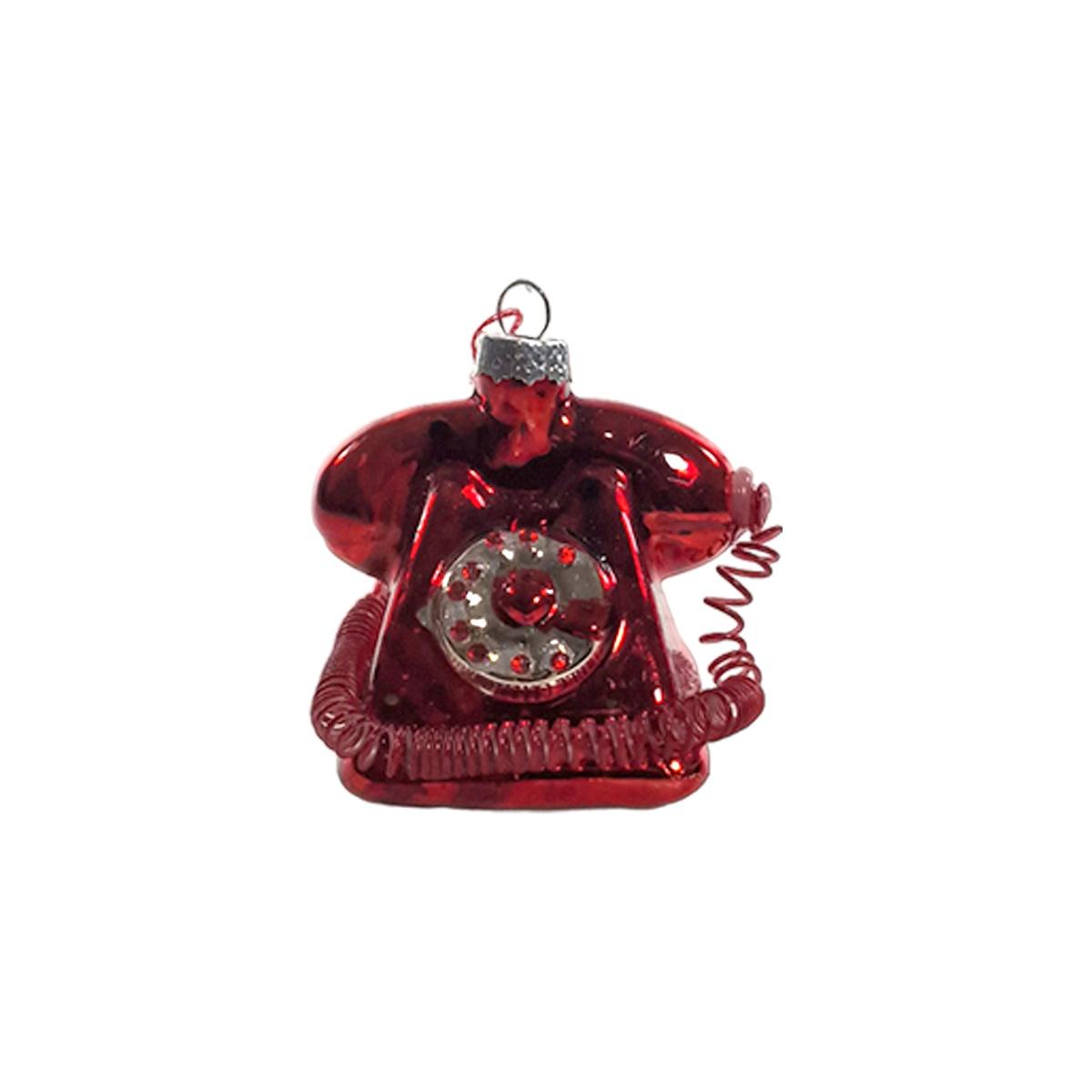 Pallina natalizia vetro telefono rosso 7 x 6,7 cm