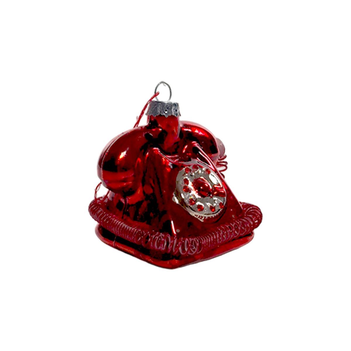 Pallina natalizia vetro telefono rosso 7 x 6,7 cm