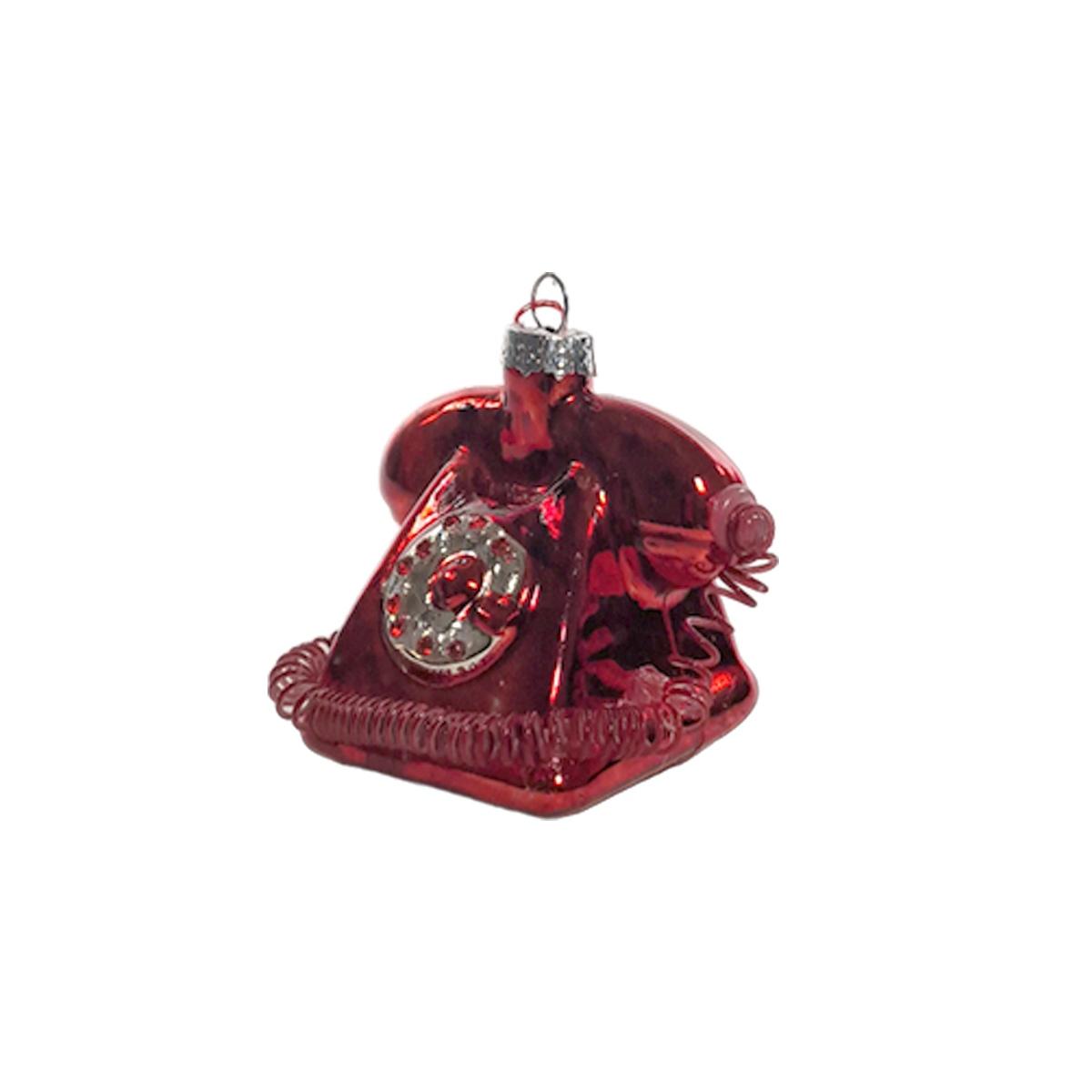 Pallina natalizia vetro telefono rosso 7 x 6,7 cm