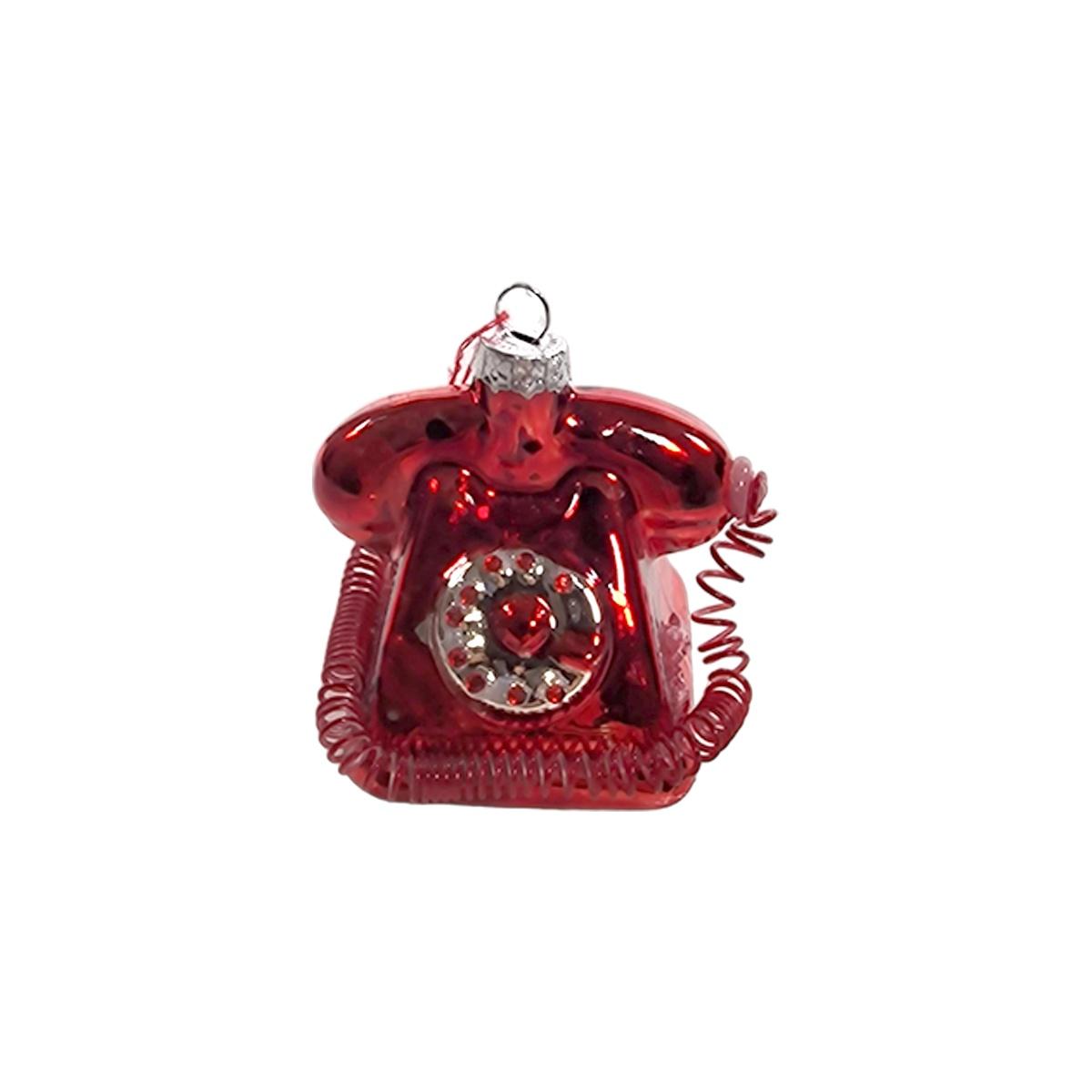 Pallina natalizia vetro telefono rosso 7 x 6,7 cm