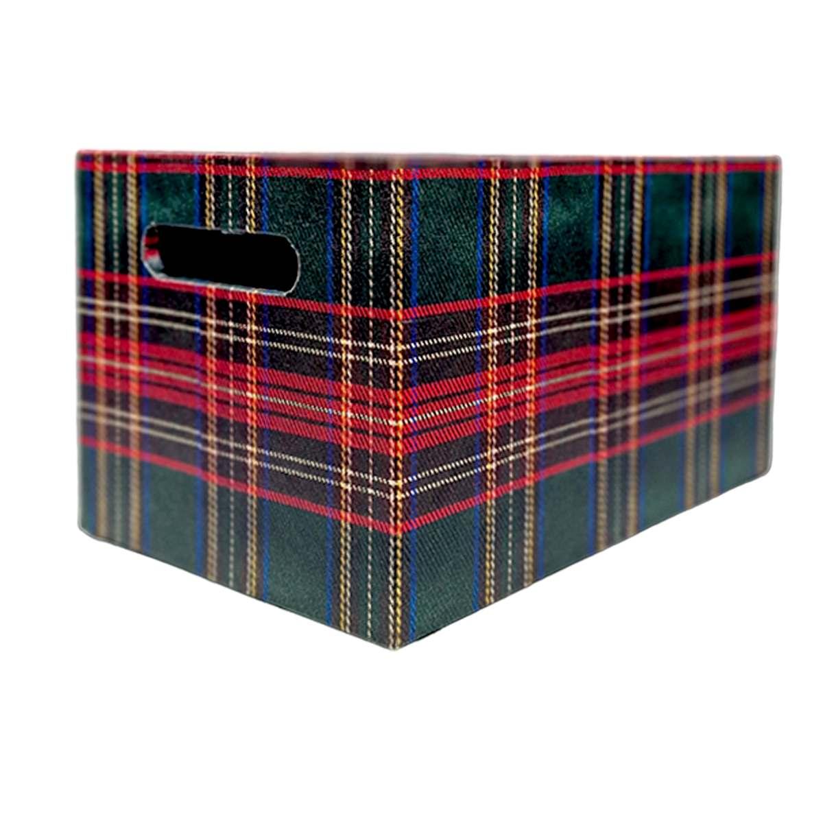 Cassetta natalizia ecopelle tartan verde 30 x 20 cm