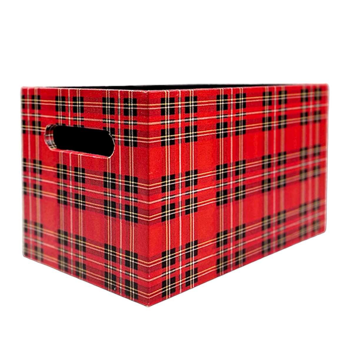 Cassetta natalizia ecopelle tartan rossa 26 x 16 cm