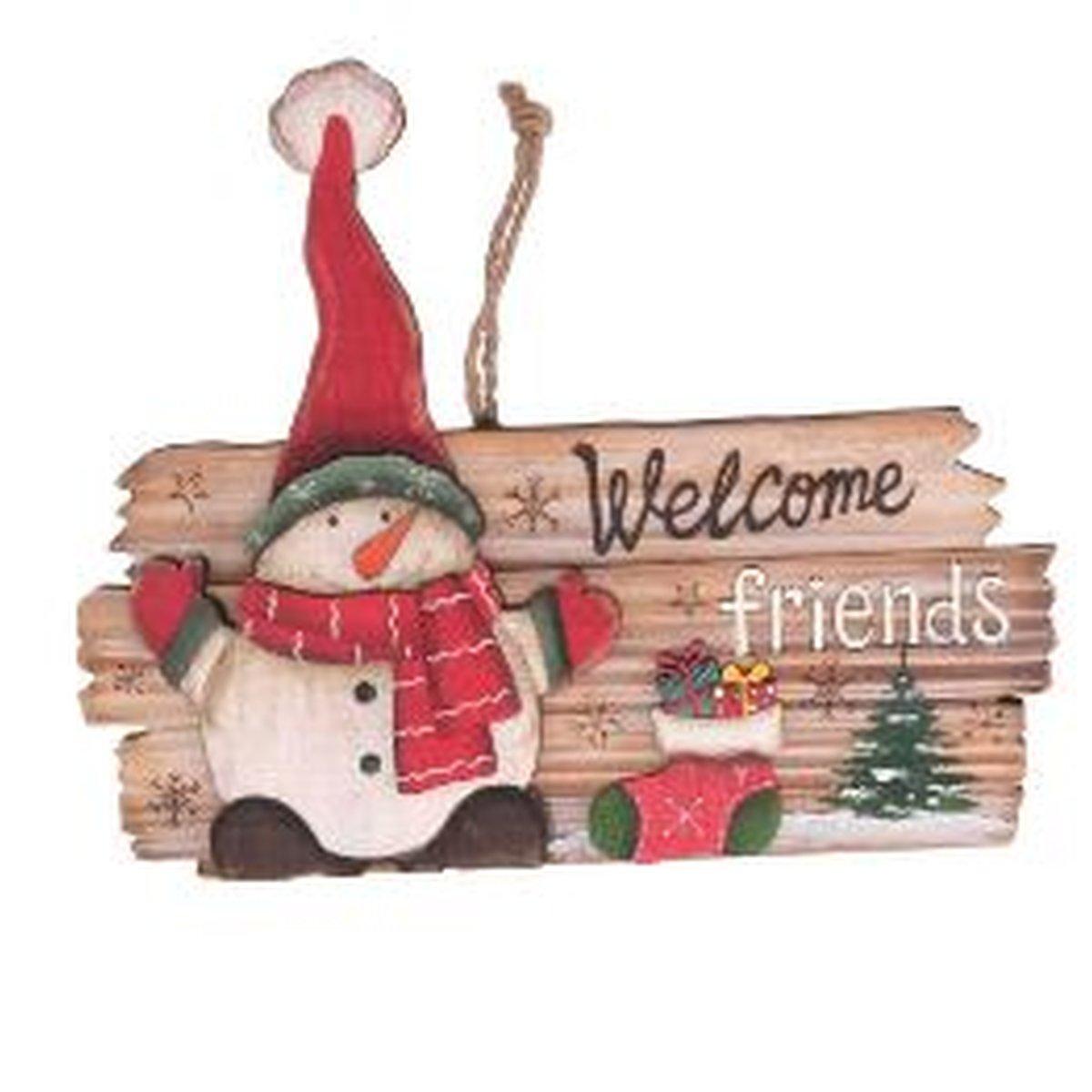 Targa natalizia legno pupazzo neve 23 x 19 cm