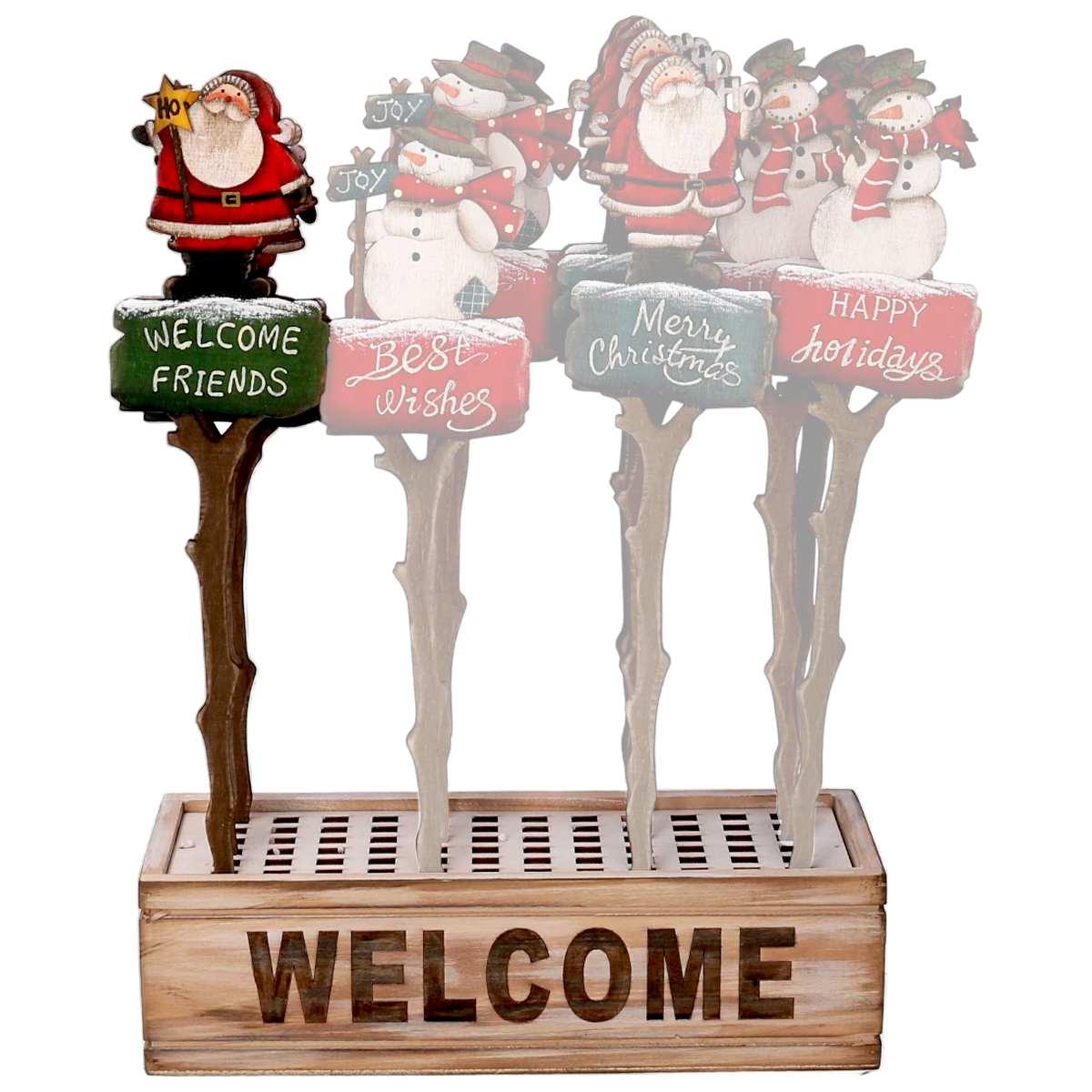 Targa natalizia legno natale da vaso babbo natale 34,5 cm