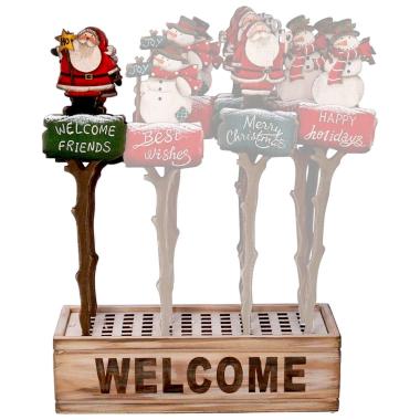Targa natalizia legno natale da vaso babbo natale 34,5 cm