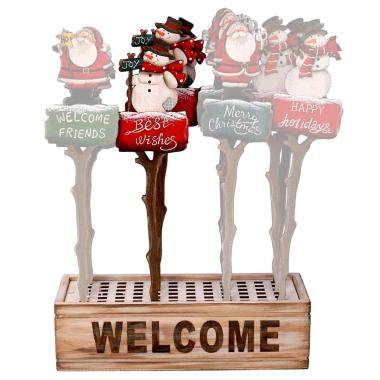 Targa natalizia legno natale da vaso pupazzo neve 34,5 cm