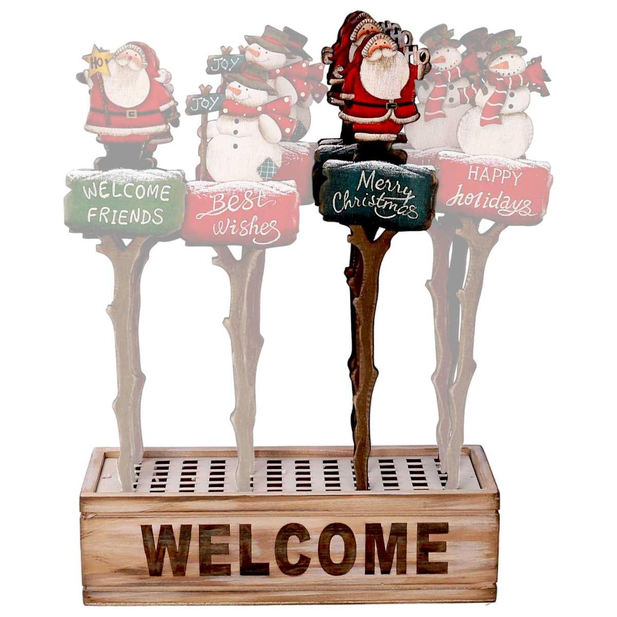 Targa natalizia legno natale da vaso babbo natale 34,5 cm