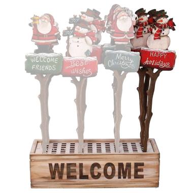 Targa natalizia legno natale da vaso pupazzo di neve 34,5 cm