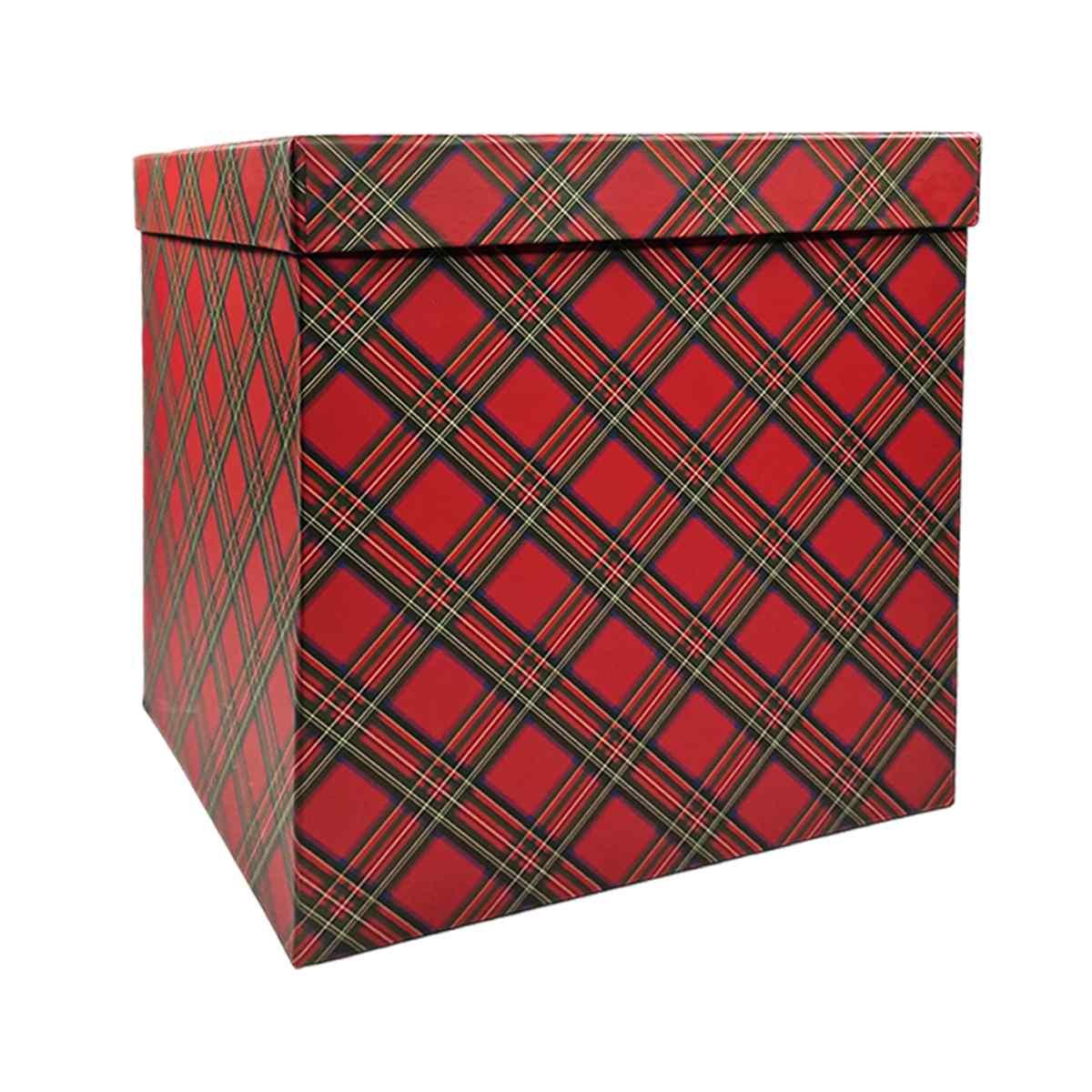 Scatola regalo natalizia cartone tartan rossa 25 x 25 x 25 cm