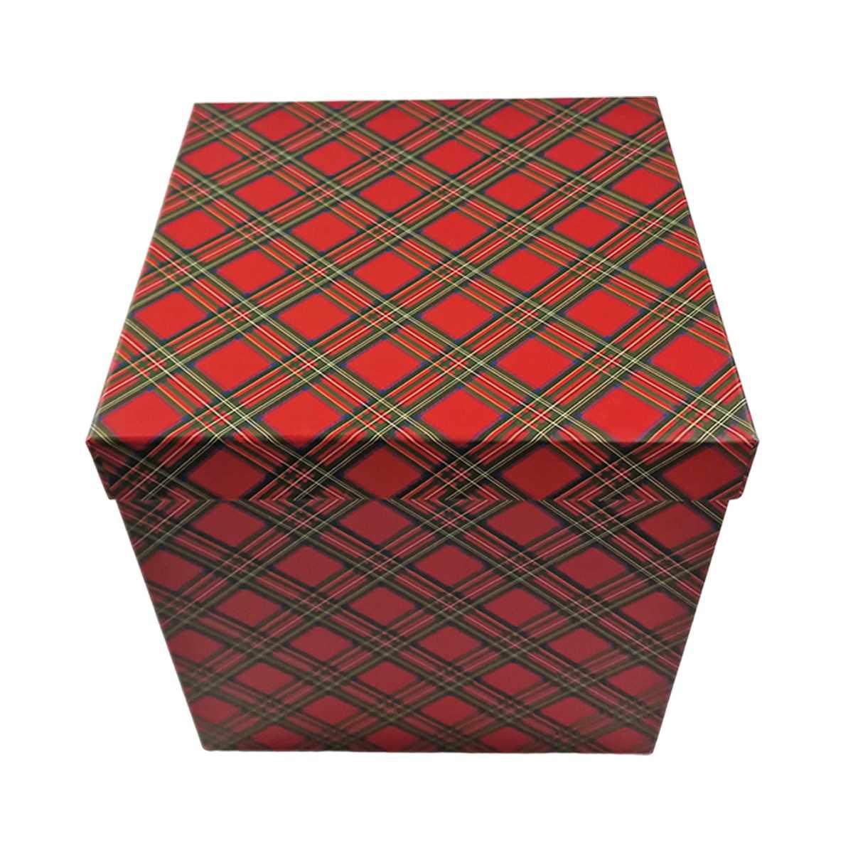 Scatola regalo natalizia cartone tartan rossa 25 x 25 x 25 cm