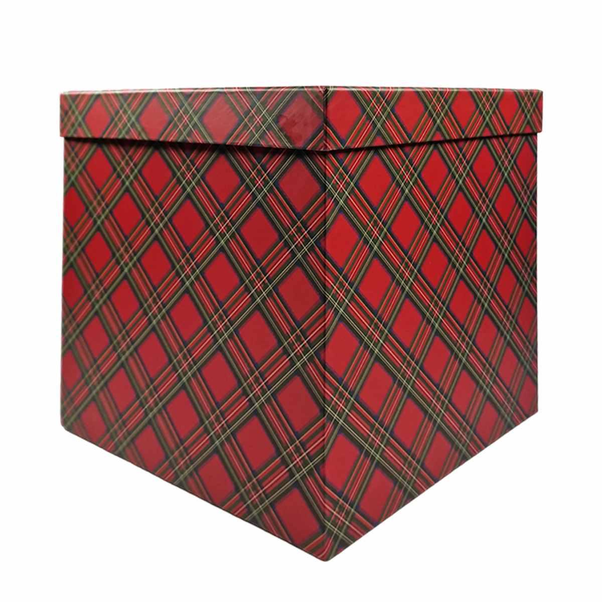 Scatola regalo natalizia cartone tartan rossa 25 x 25 x 25 cm