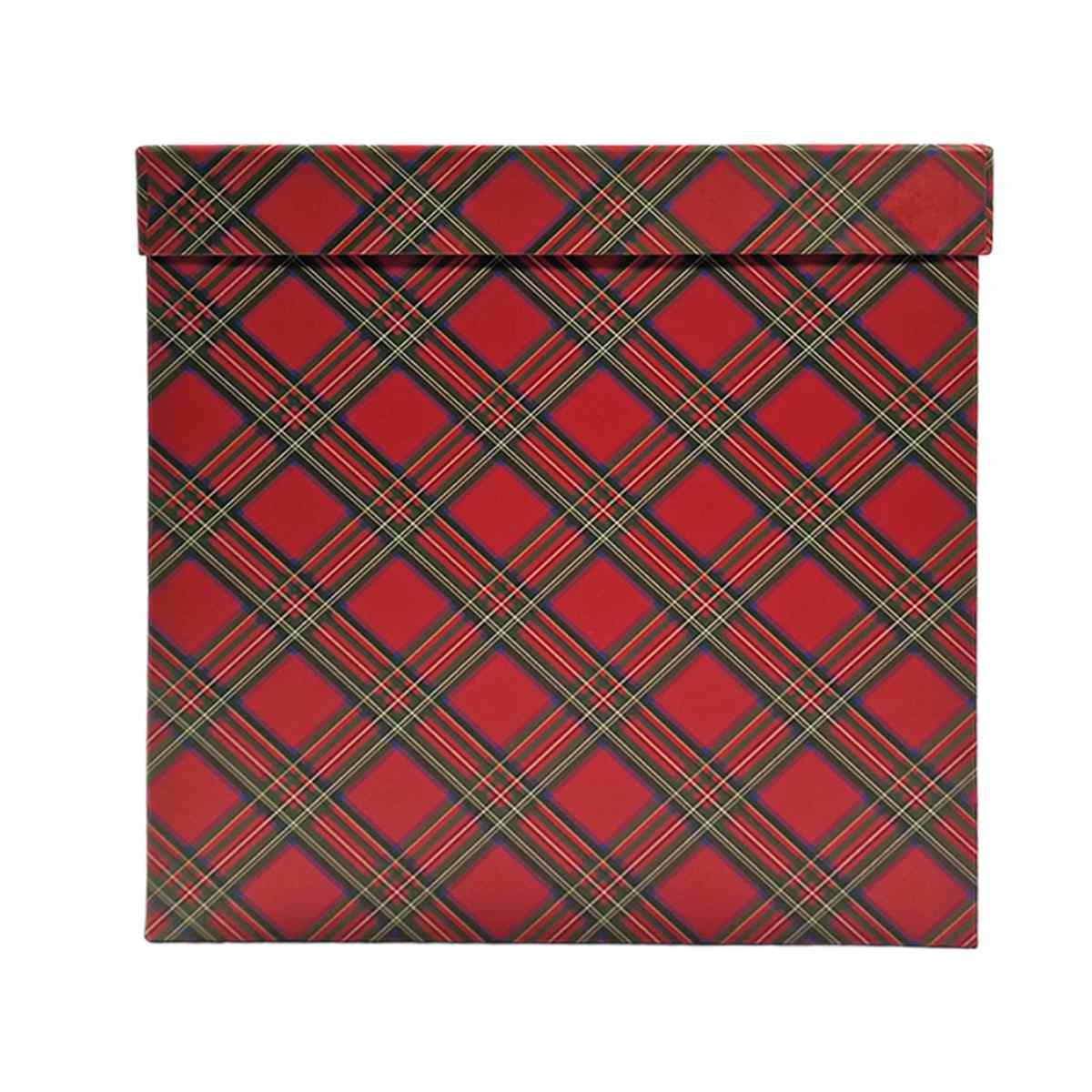 Scatola regalo natalizia cartone tartan rossa 25 x 25 x 25 cm